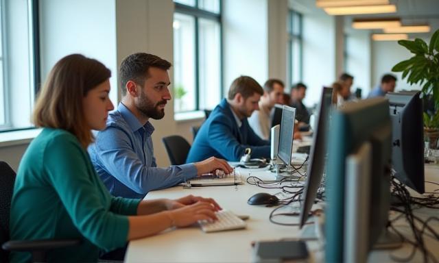 Das Oskiltra-Team in einem modernen Wiener Büro bei der Arbeit.