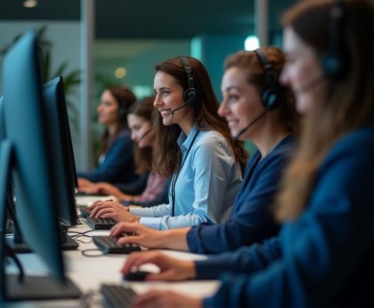 Oskiltra-Supportteam am Telefon und Computer, bereit für Reiseanfragen.