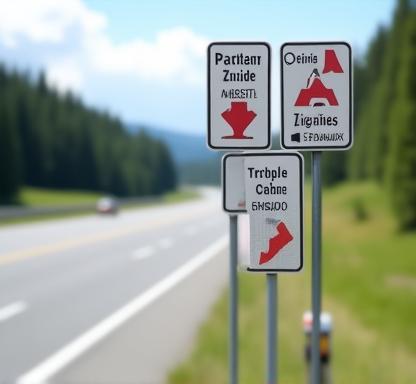Detailaufnahme eines Vignetten-Hinweisschilds entlang der österreichischen Autobahn.
